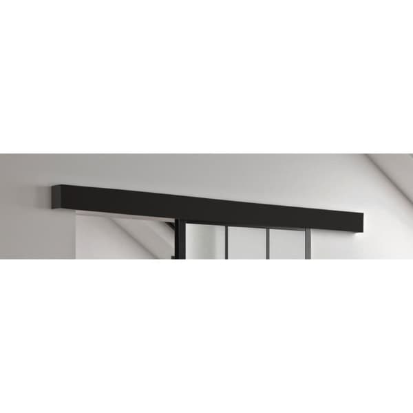 OPTIMUM ATELIER svart skjutdörrsats + skena 2 spjäll + skenklädsel - 204 x 73 cm - frostat glas
