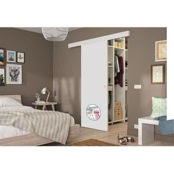 OPTIMUM Skjutdörrsats vit dekor - skena 2 spjäll + vit skenklädsel - 204 x 73 cm