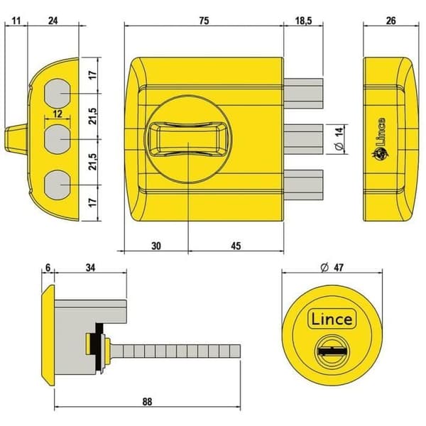 Lince Supra Key Mässingpläterat lås - 4930-HL