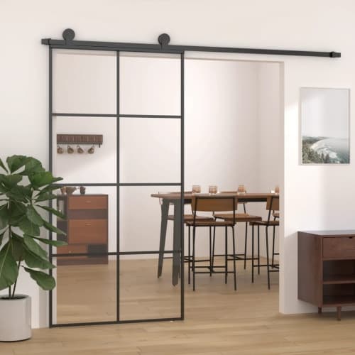 Skjutdörr svart 102,5x205 cm ESG-glas och aluminium