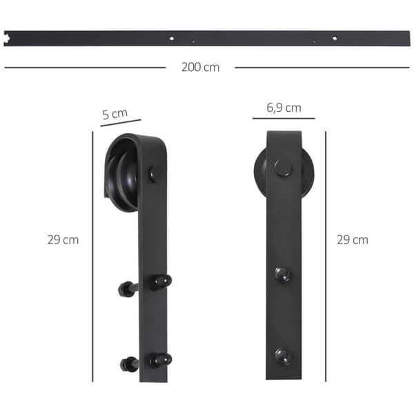 Skydedør Hardware Sæt, 200x4x0.6 cm, Sort