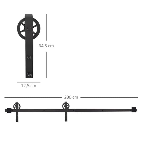 Skjutdörrsbeslag Set, 200x4x0.6 cm, Svart