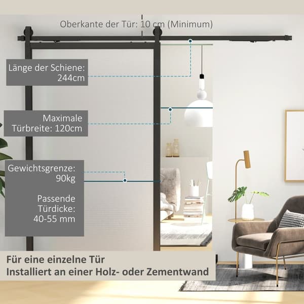 Skydedør Hardware Sæt, B81-039V02BK, 244x0.5x4 cm, Sort