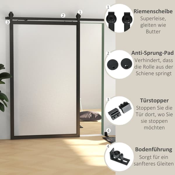 Skydedør Hardware Sæt, B81-039V02BK, 244x0.5x4 cm, Sort
