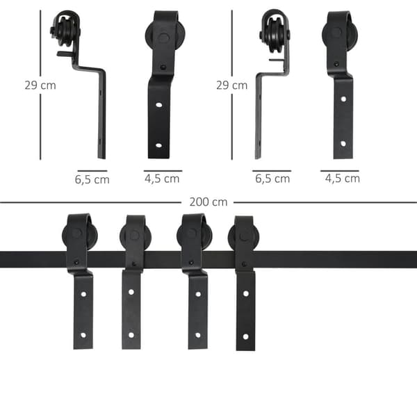 Skjutdörrssystem, 200 cm, Svart