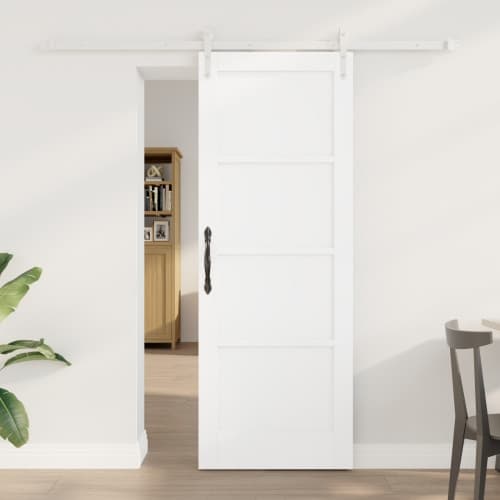 Skjutdörr med Utrustningsset Vit 73.5x198.5 cm Massivt Trä Furu