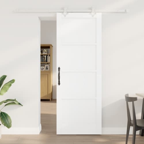 Skjutdörr med Utrustningsset Vit 78x211 cm Massivt Trä Fur