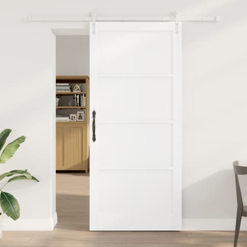 Skjutdörr med Hårdvarusats Vit 93x211 cm Massiv Trä Furu