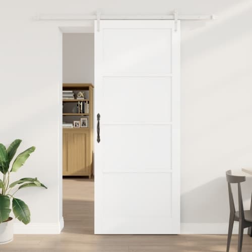 skjutdörr med hårdvarusats Vit 93x232 cm Massivt tallträ