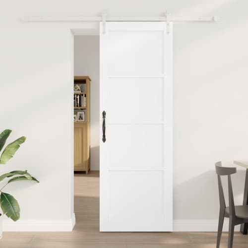 skjutdörr med hårdvarusats vit 73.5x211 cm solid furu