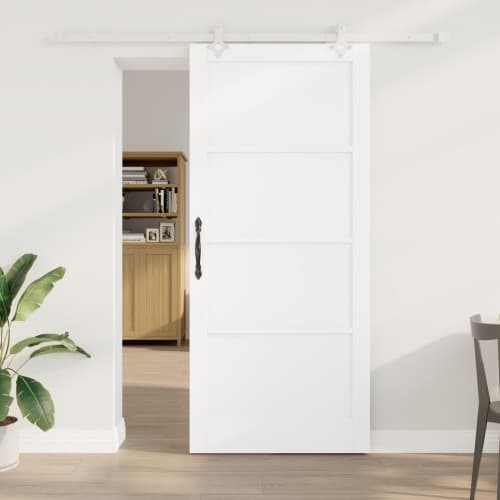 Skjutdörr med beslag Set Vit 93x211 cm Massivt Trä Furu, vidaXL Innertdörr "ORKDAL" Vit 93x211x4 cm Massivt Trä Furu