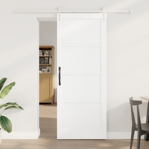 Skjutdörr med Hårdvaruset Vit 83x211 cm Massiv Trä Fur