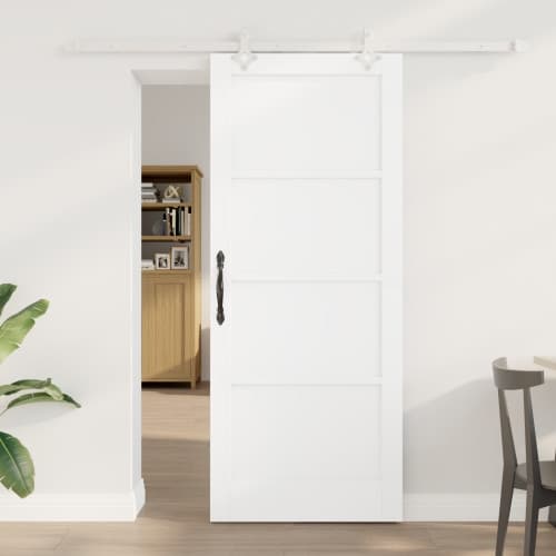 Skjutdörr med Beslag Set Vit 83x202 cm Solid Trä Furu, vidaXL Inre Dörr 'ORKDAL'Vit 83x202x4 cm Solid Trä Furu