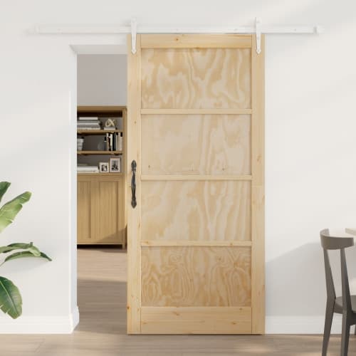 Skjutdörr med Hårdvaruset 93x202 cm Massivt Trä Furu