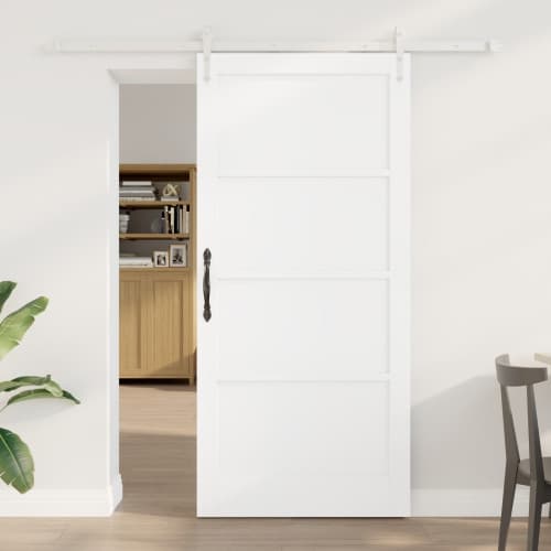 skjutdörr med skjutkomponentset Vit 93x202 cm Massivt trä Furu