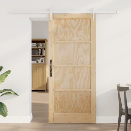 Skjutdörr med Beslagsset 86x198.5 cm Massivt Träd Tall, vidaXL Inredningsdörr "ORKDAL" 86x198.5x4 cm Massivt Träd Tall