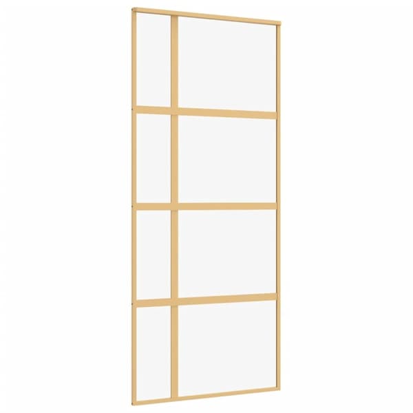 Skjutdörr guld 90x205 cm klart ESG-glas och aluminium