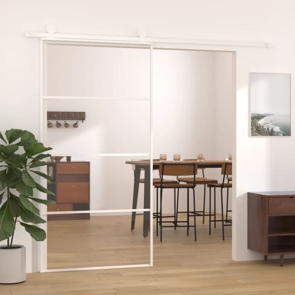 Skjutdörr ESG-glas och aluminium 102,5x205 cm vit