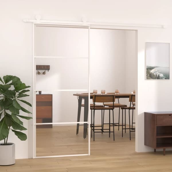 Skjutdörr ESG-glas och aluminium 90x205 cm vit