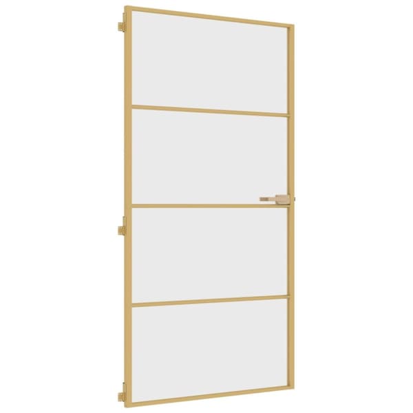 Innerdörr guld 102,5x201,5 cm härdat glas och aluminium slim