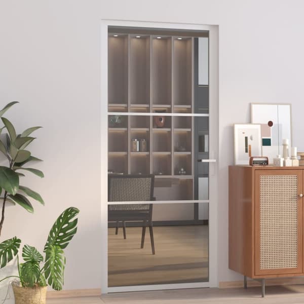 Innerdörr 93x201,5 cm vit ESG-glas och aluminium