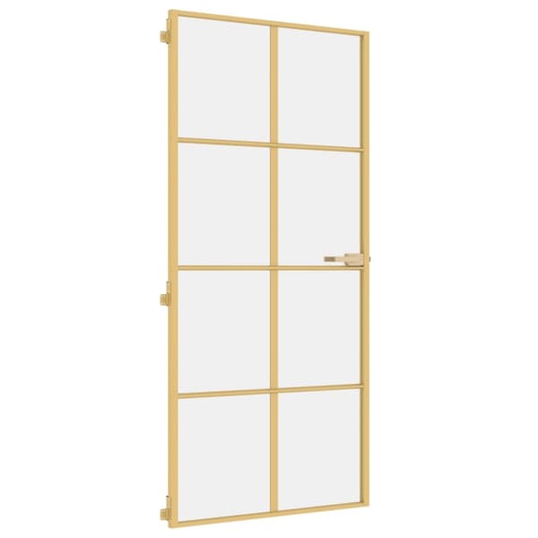 Innerdörr guld 93x201,5 cm härdat glas och aluminium slim
