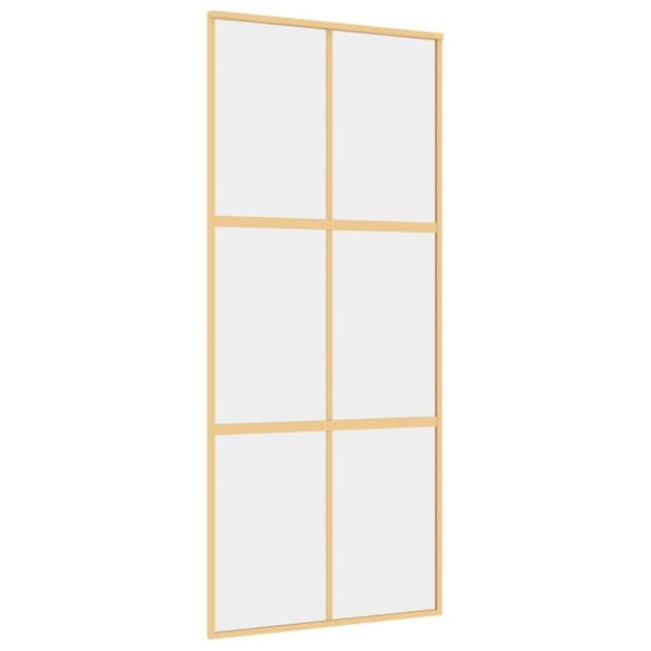 Skjutdörr guld 90x205 cm klart ESG-glas och aluminium