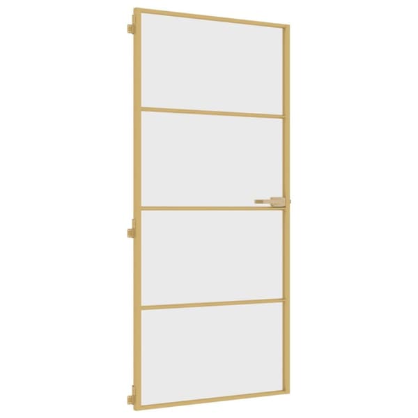 Innerdörr guld 93x201,5 cm härdat glas och aluminium slim
