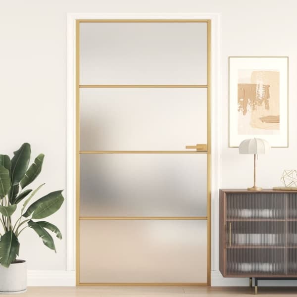 Innerdörr guld 102,5x201,5 cm härdat glas och aluminium slim