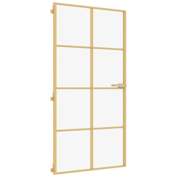 Innerdörr guld 102,5x201,5 cm härdat glas och aluminium slim