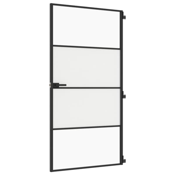 Innerdörr svart 102,5x201,5 cm härdat glas och aluminium slim