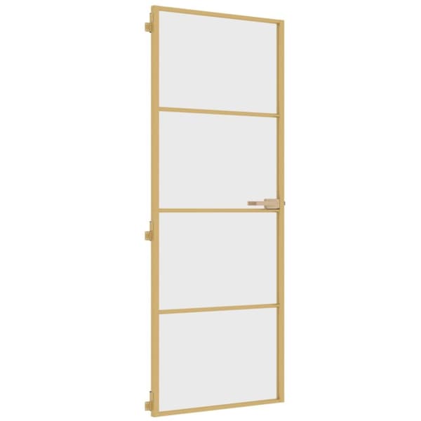 Innerdörr guld 76x201,5 cm härdat glas och aluminium slim
