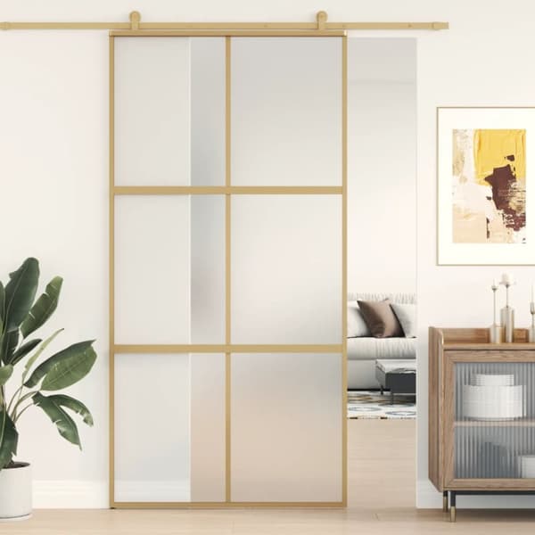 Skjutdörr guld 102,5x205 cm frostat ESG-glas och aluminium