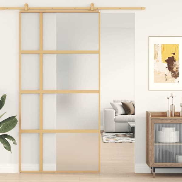 Skjutdörr guld 102,5x205 cm frostat ESG-glas och aluminium