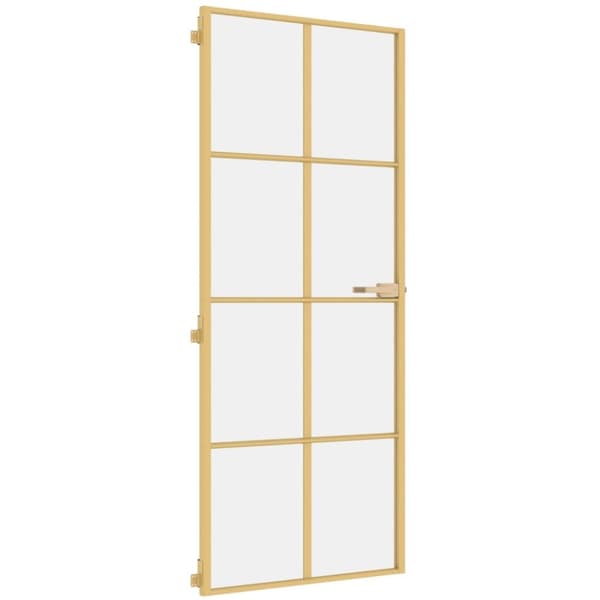 Innerdörr guld 83x201,5 cm härdat glas och aluminium slim