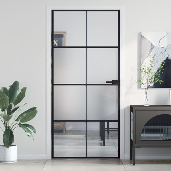 Innerdörr svart 93x201,5 cm härdat glas och aluminium slim