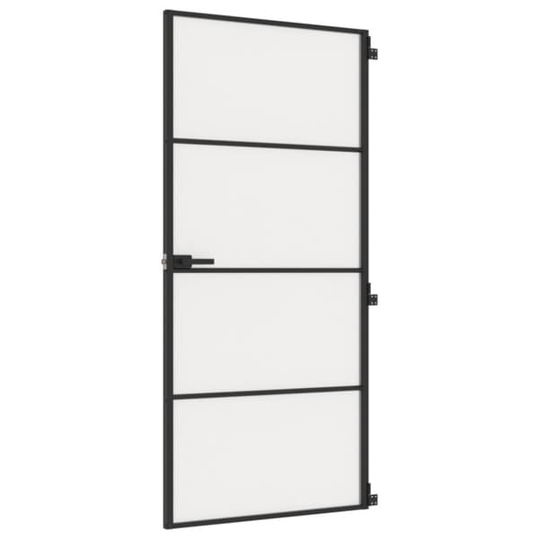 Innerdörr svart 93x201,5 cm härdat glas och aluminium slim