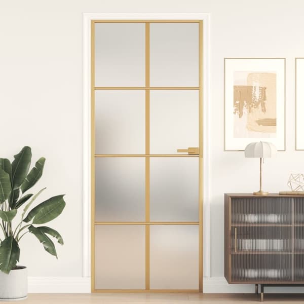 Innerdörr guld 83x201,5 cm härdat glas och aluminium slim
