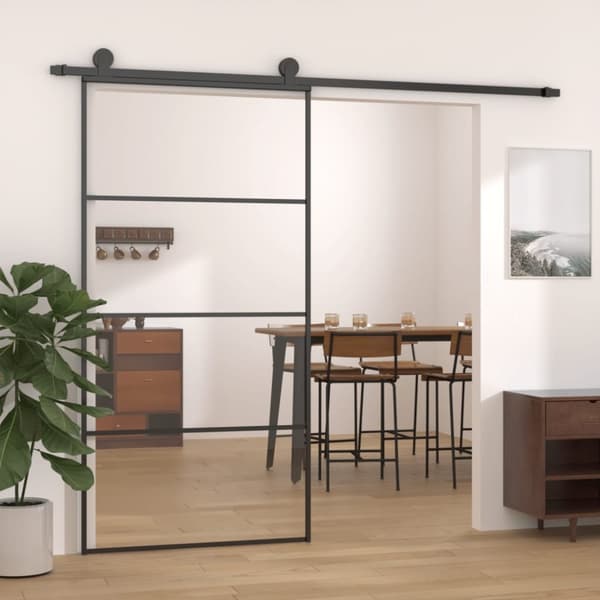 Skjutdörr aluminium med ESG-glas 102,5x205 cm svart