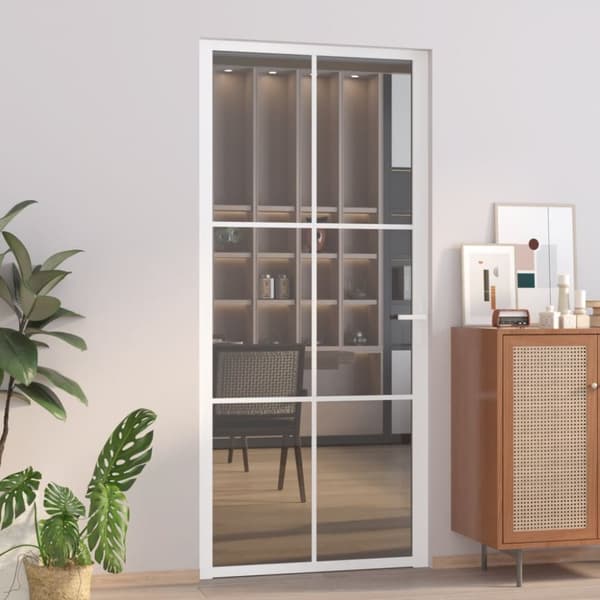 Innerdörr 93x201,5 cm vit ESG-glas och aluminium