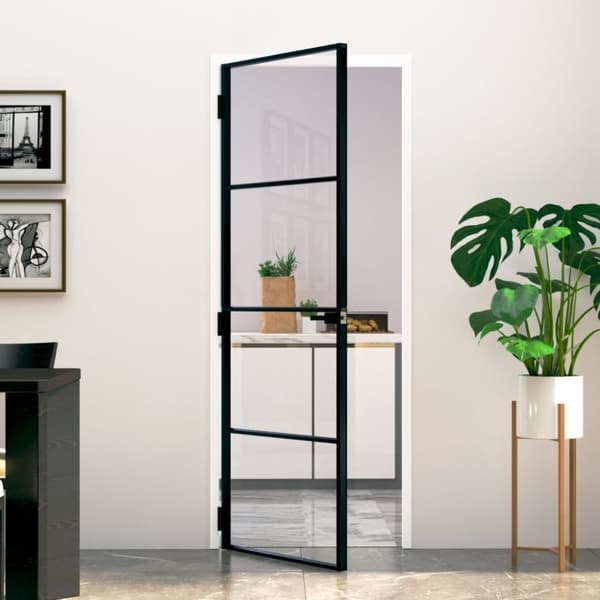 Innerdörr 76x201,5 cm härdat glas och aluminium slim