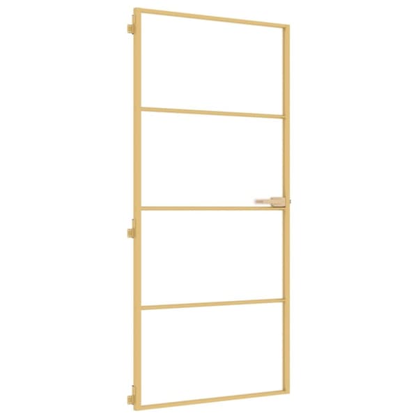 Innerdörr guld 93x201,5 cm härdat glas och aluminium slim