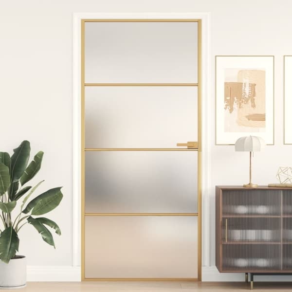 Innerdörr guld 93x201,5 cm härdat glas och aluminium slim