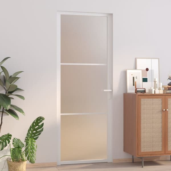 Innerdörr 76x201,5 cm vit matt glas och aluminium