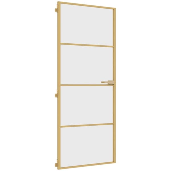 Innerdörr guld 83x201,5 cm härdat glas och aluminium slim