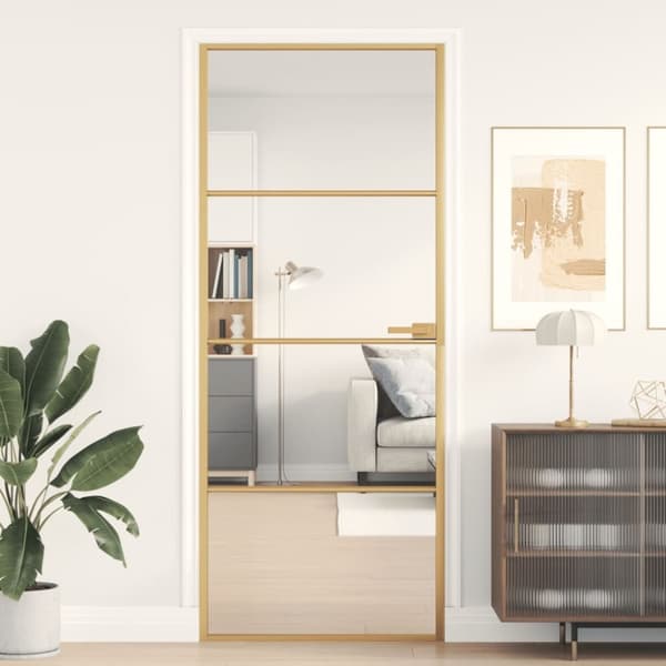 Innerdörr guld 83x201,5 cm härdat glas och aluminium slim