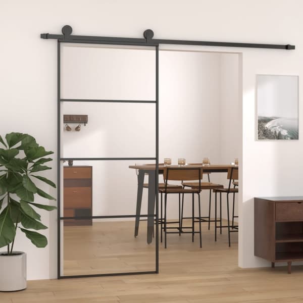 Skjutdörr aluminium med ESG-glas 90x205 cm svart