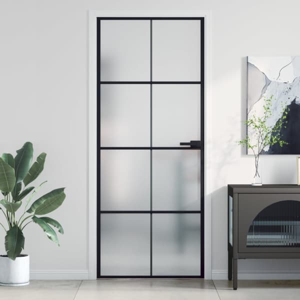 Innerdörr svart 83x201,5 cm härdat glas och aluminium slim