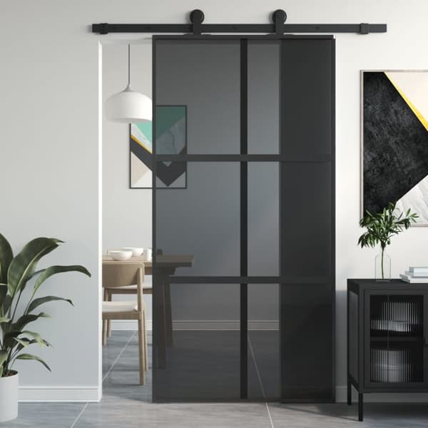 Skjutdörr svart 102,5x205 cm härdat glas och aluminium