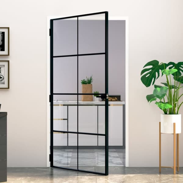 Innerdörr 102x201,5 cm härdat glas och aluminium slim